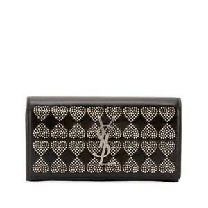 Saint Laurent Black Wallet with Silver Heart Accents